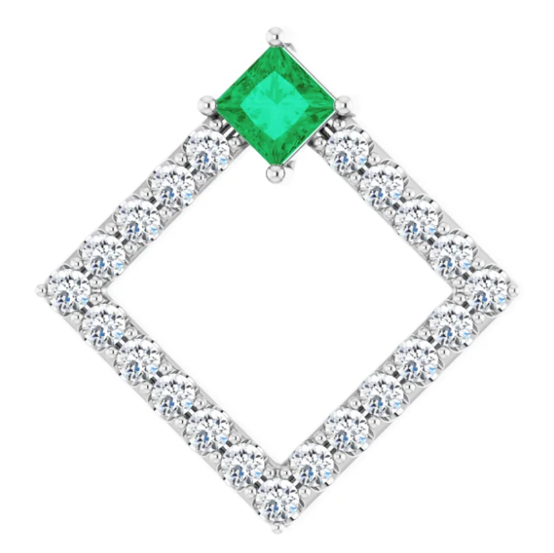 Dahlia Square Emerald & Diamond Pendant