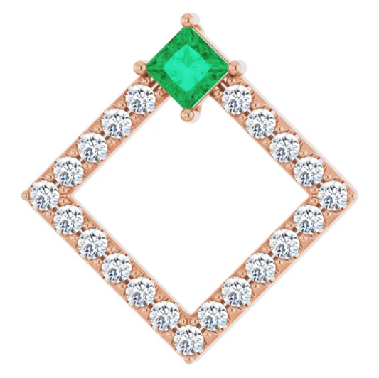 Dahlia Square Emerald & Diamond Pendant