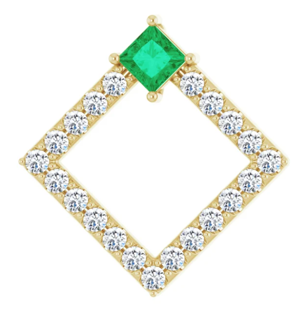 Dahlia Square Emerald & Diamond Pendant