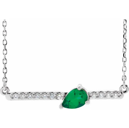 Lilac Emerald & Diamond Bar Necklace