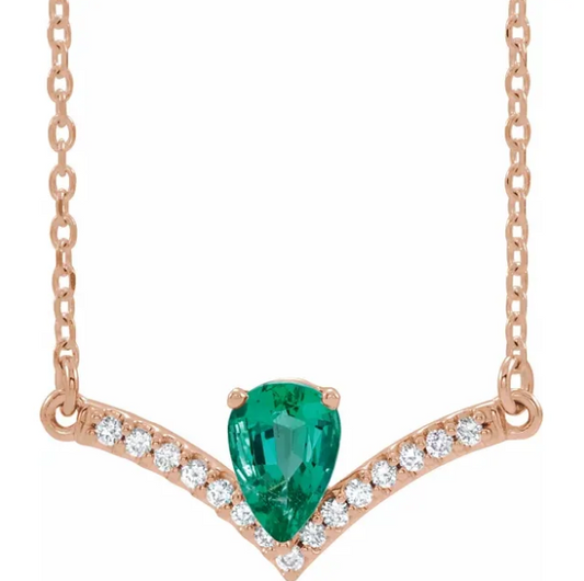 Bellflower Emerald and Diamond Chevron Necklace