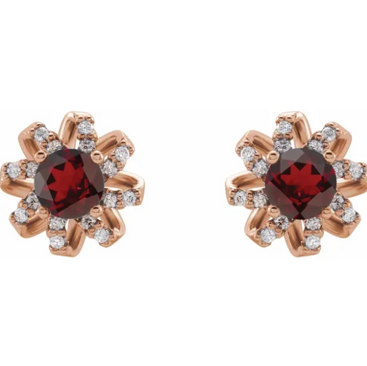 Passionflower Garnet & Diamond Earrings