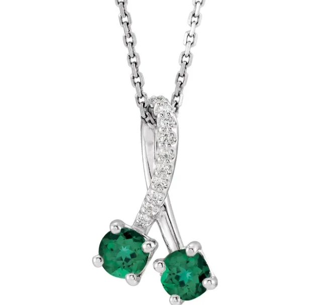 Passionflower Two Stone Emerald & Diamond Necklace