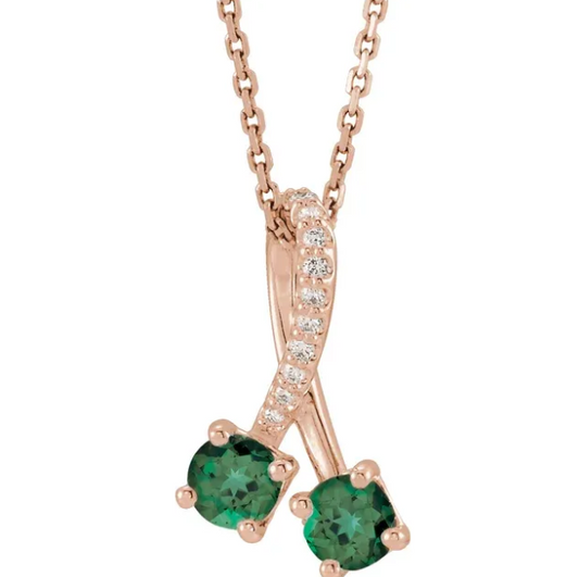 Passionflower Two Stone Emerald & Diamond Necklace