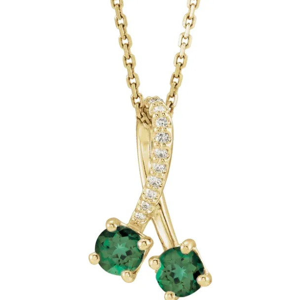 Passionflower Two Stone Emerald & Diamond Necklace