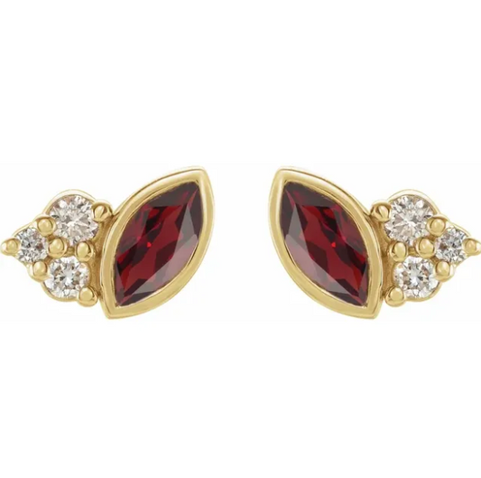 Clematis Garnet & Diamond Earrings