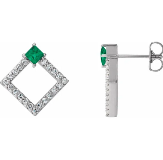 Dahlia Square Emerald & Diamond Earrings