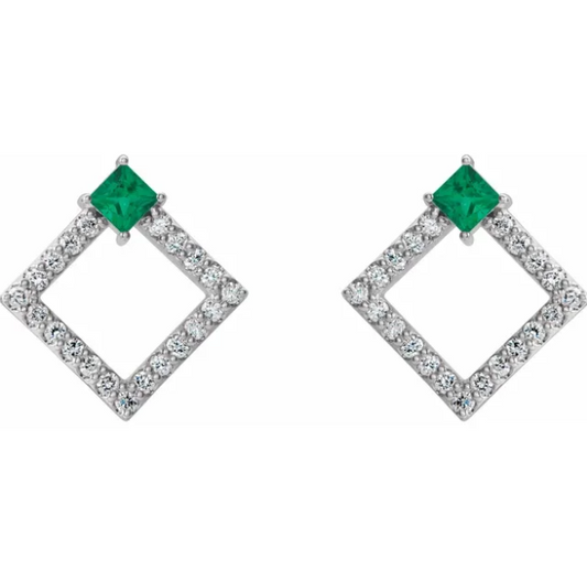 Dahlia Square Emerald & Diamond Earrings