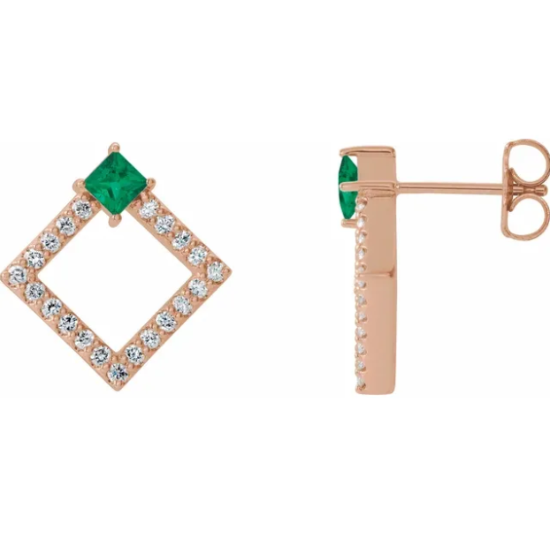 Dahlia Square Emerald & Diamond Earrings