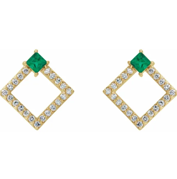 Dahlia Square Emerald & Diamond Earrings