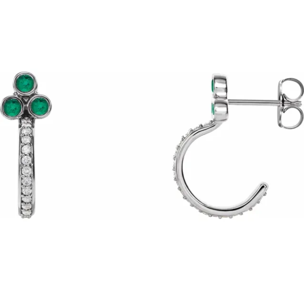 Poppy Emerald & Diamond J Hoop Earrings