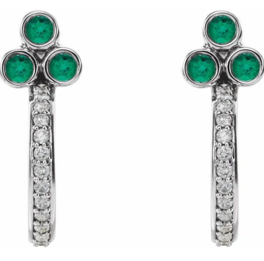 Poppy Emerald & Diamond J Hoop Earrings