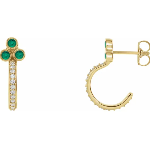 Poppy Emerald & Diamond J Hoop Earrings