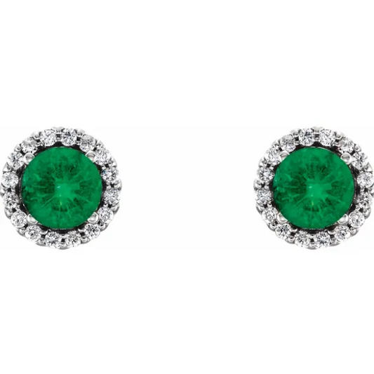 Hydrangea Emerald & Diamond Halo Style Earrings