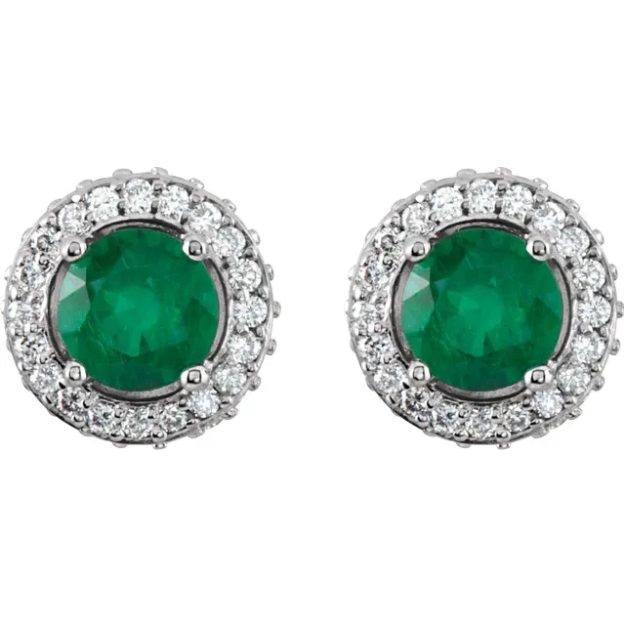 Orchid Emerald & Diamond Halo Style Earrings