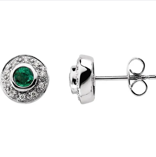 Poppy Emerald & Diamond Halo Style Earrings