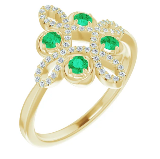 Clover Emerald and Diamond Ring