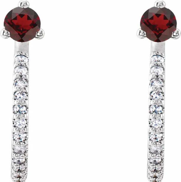 Lilac Garnet & Diamond J Hoop Earrings