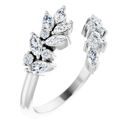 Cherry Blossom Diamond Leaf By Pass Ring
