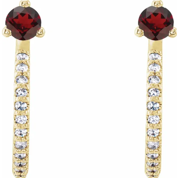 Lilac Garnet & Diamond J Hoop Earrings