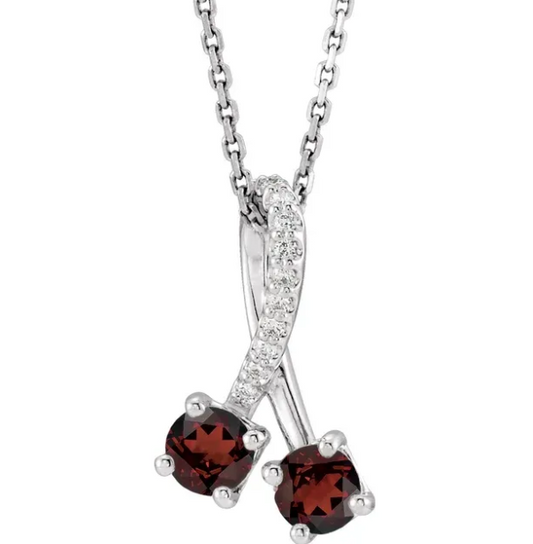 Passionflower Two Stone Garnet & Diamond Necklace