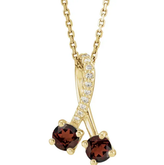 Passionflower Two Stone Garnet & Diamond Necklace