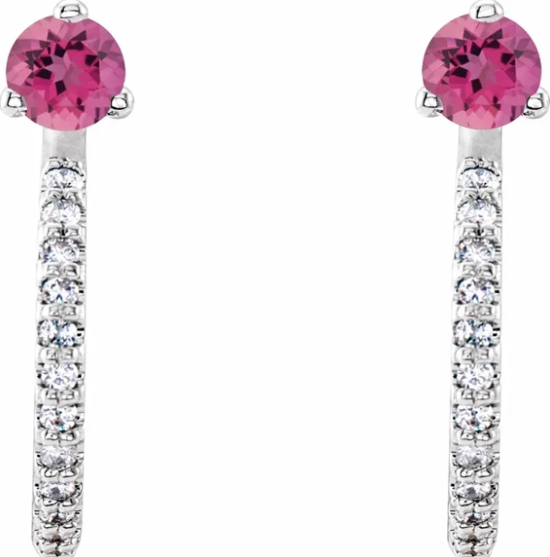 Lilac Pink Tourmaline & Diamond J Hoop Earrings