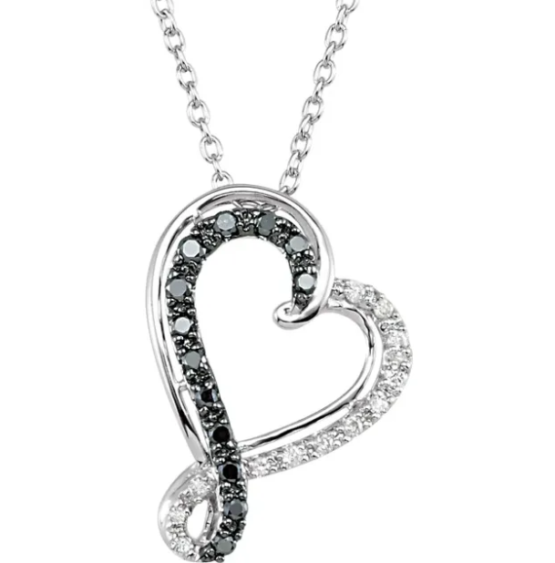 Rose Black & White Diamond Heart Necklace