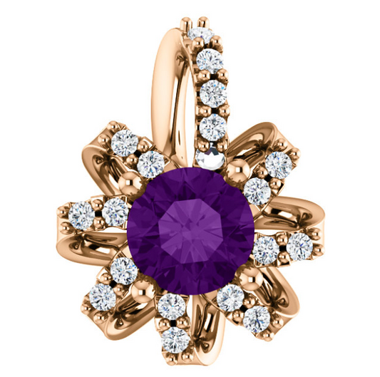 Passionflower Amethyst & Diamond Halo Pendant