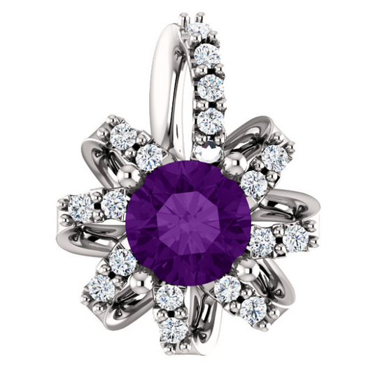 Passionflower Amethyst & Diamond Halo Pendant