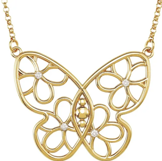Daisy Diamond Accent Floral Butterfly Necklace