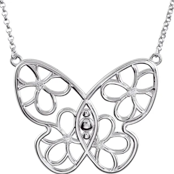 Daisy Diamond Accent Floral Butterfly Necklace