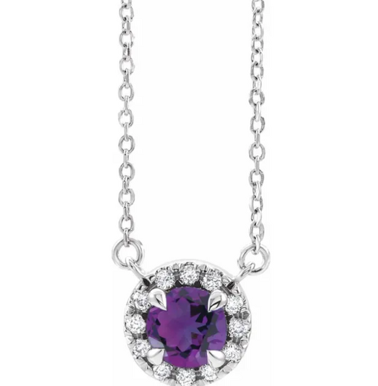 Amethyst and Diamond Sterling Silver Necklace