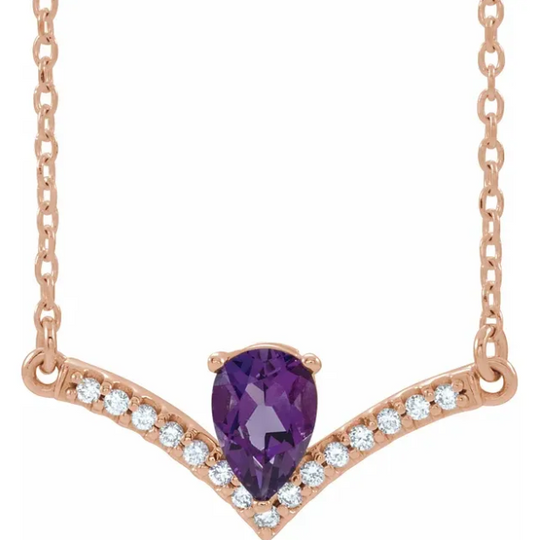 Amethyst and Diamond Rose Gold Chevron Necklace