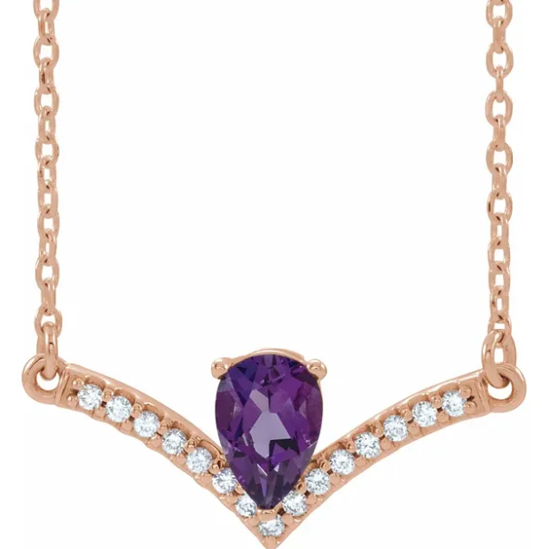 Amethyst and Diamond Rose Gold Chevron Necklace