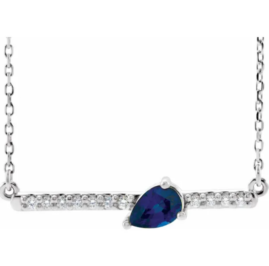 Lilac Blue Sapphire & Diamond Bar Necklace