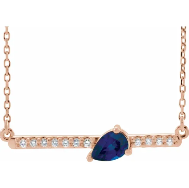 Lilac Blue Sapphire & Diamond Bar Necklace