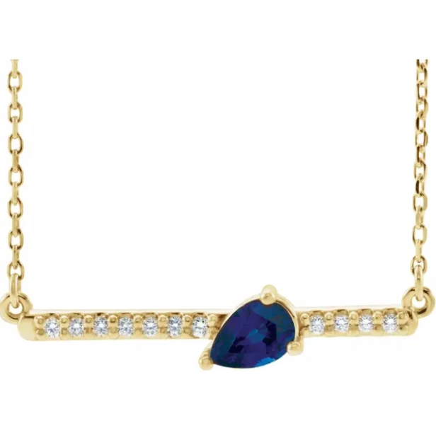 Lilac Blue Sapphire & Diamond Bar Necklace