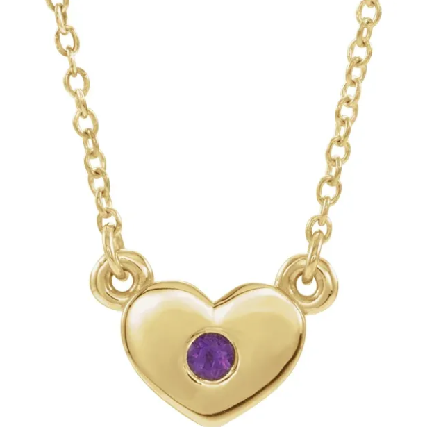 Amethyst Heart Yellow Gold Necklace