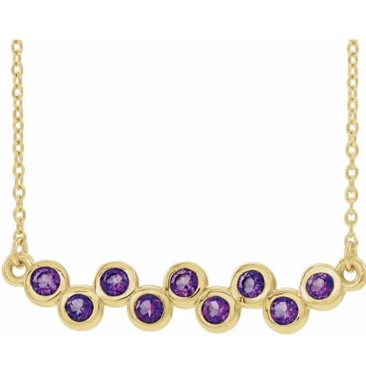 Amethyst Yellow Gold Bar Necklace