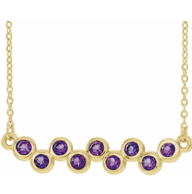 Amethyst Yellow Gold Bar Necklace