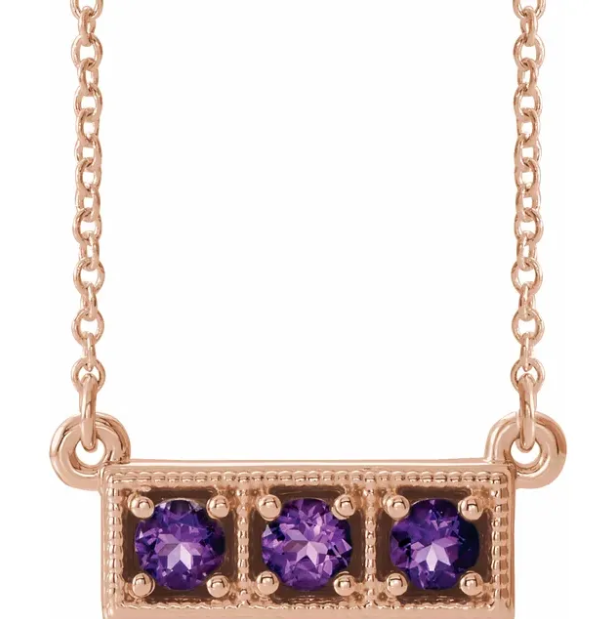 Amethyst Three Stone Rose Gold Necklace