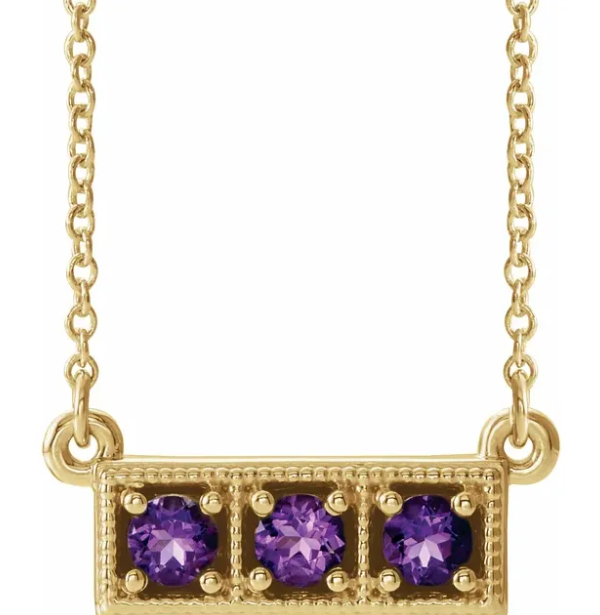 Amethyst Three Stone Yellow Gold Necklace