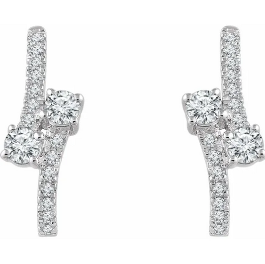 Passionflower Diamond Two Stone J Hoop Earrings