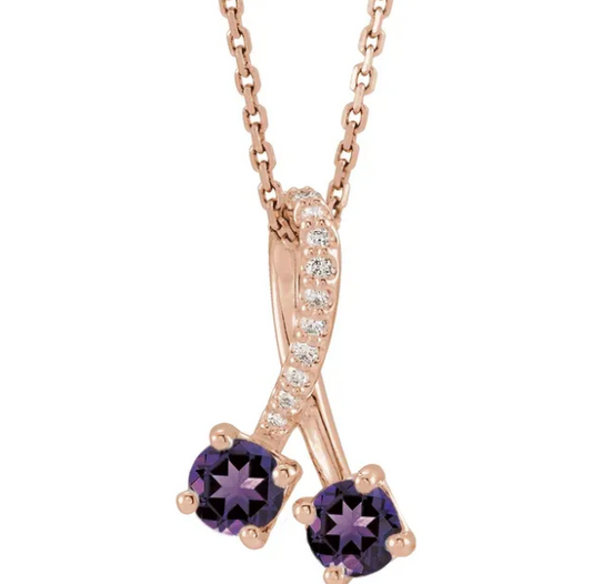 Passionflower Two Stone Amethyst & Diamond Necklace