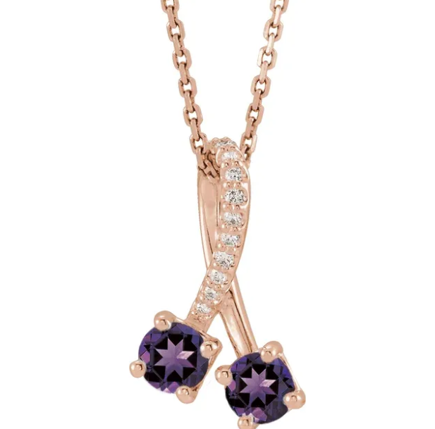 Passionflower Two Stone Amethyst & Diamond Necklace