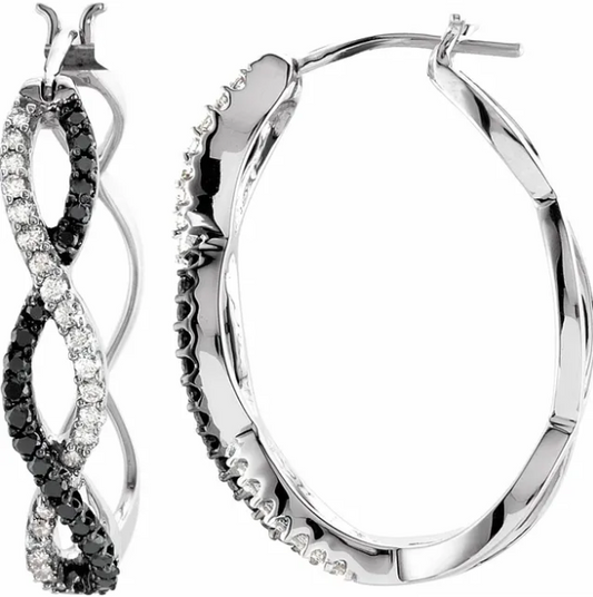 Peony Black & White Diamond Hoop Earrings