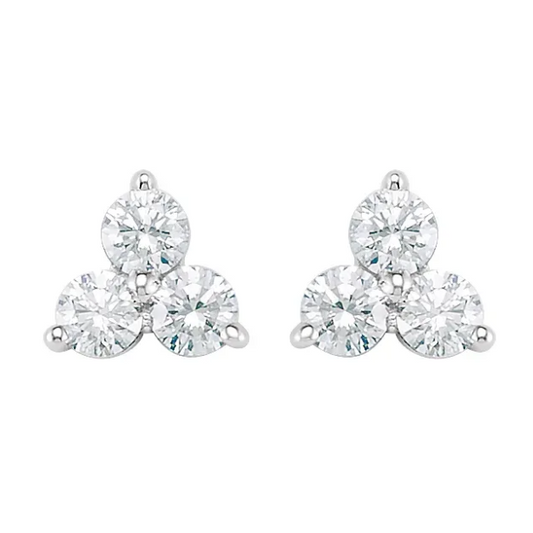 Orchid Diamond Three Stone Stud Earrings