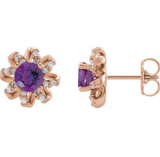 Passionflower Amethyst & Diamond Earrings