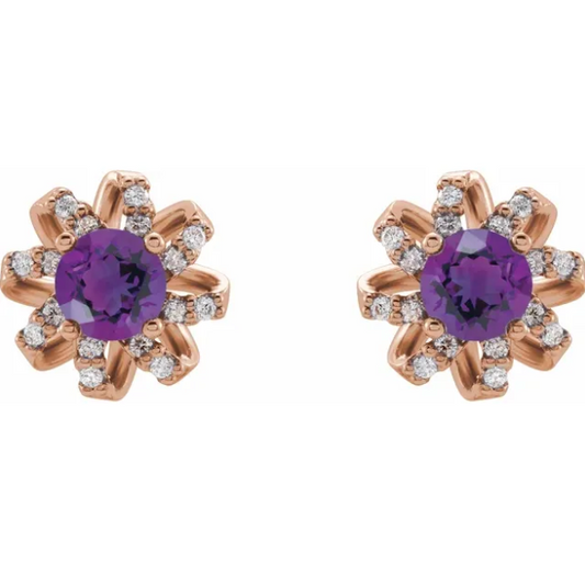 Passionflower Amethyst & Diamond Earrings